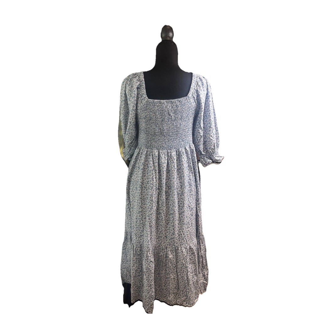 Madewell Lucy Elbow Sleeve Smocked MIDI Dress Small Cottage Core Peasant Boho - Picture 2 of 7